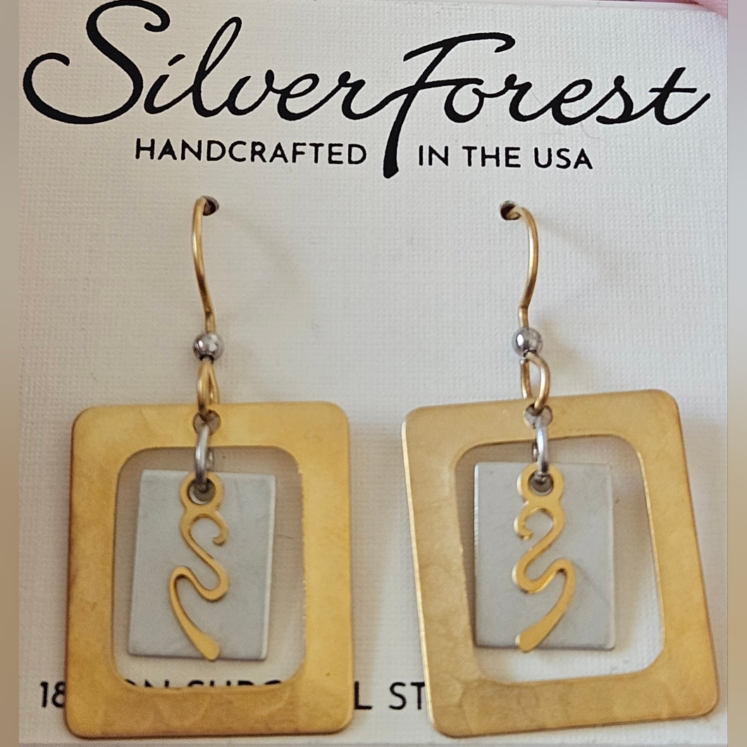 Silver Forest Mixed Metal Geometric Drop Artsy Earrings